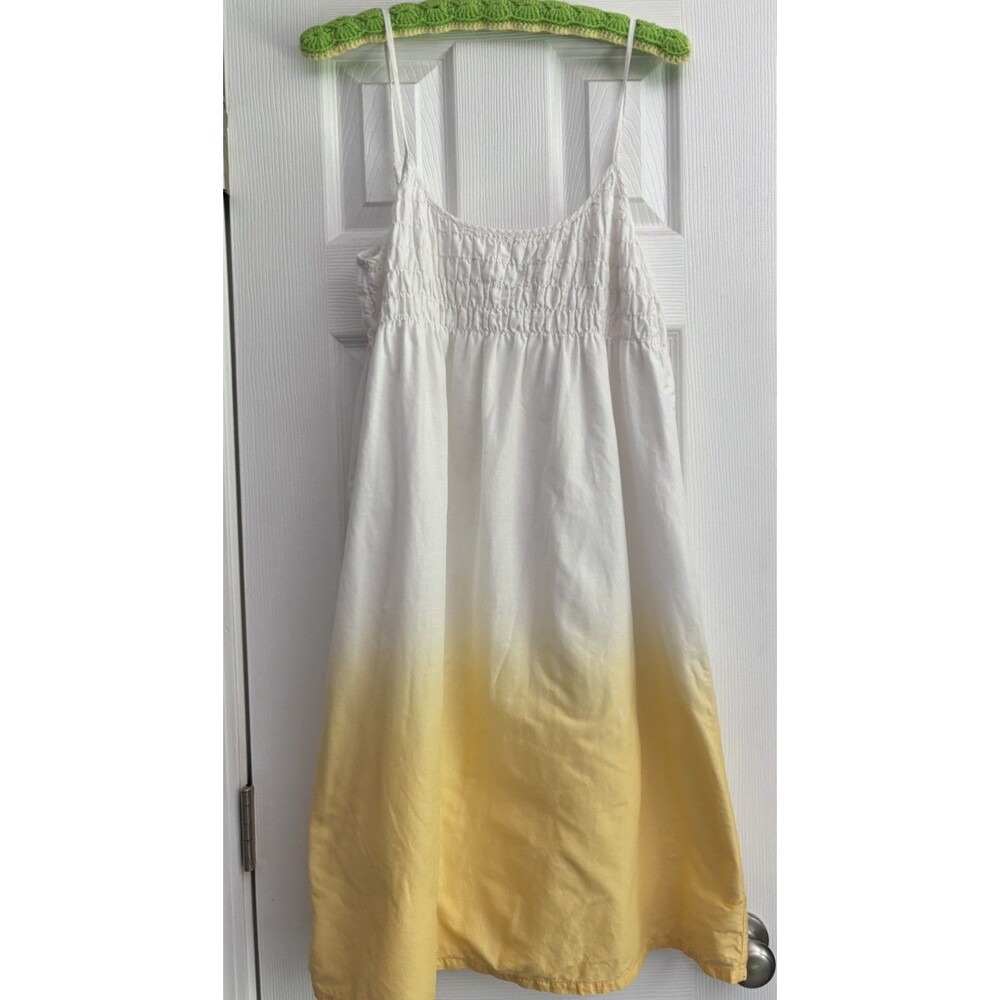 Gap Yellow White Dip Dye Ombré SunDress M 100% Cotton Slip Dress Y2K w Smocking